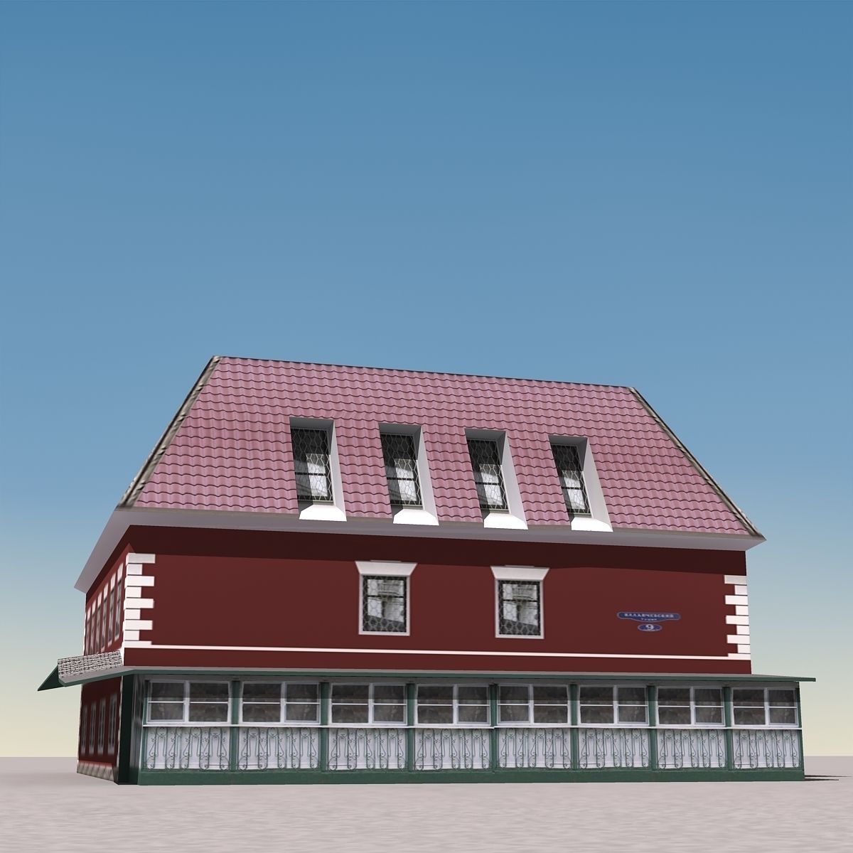 Building Lowpoly house with roof and tiled roof Low-poly 3D model_2