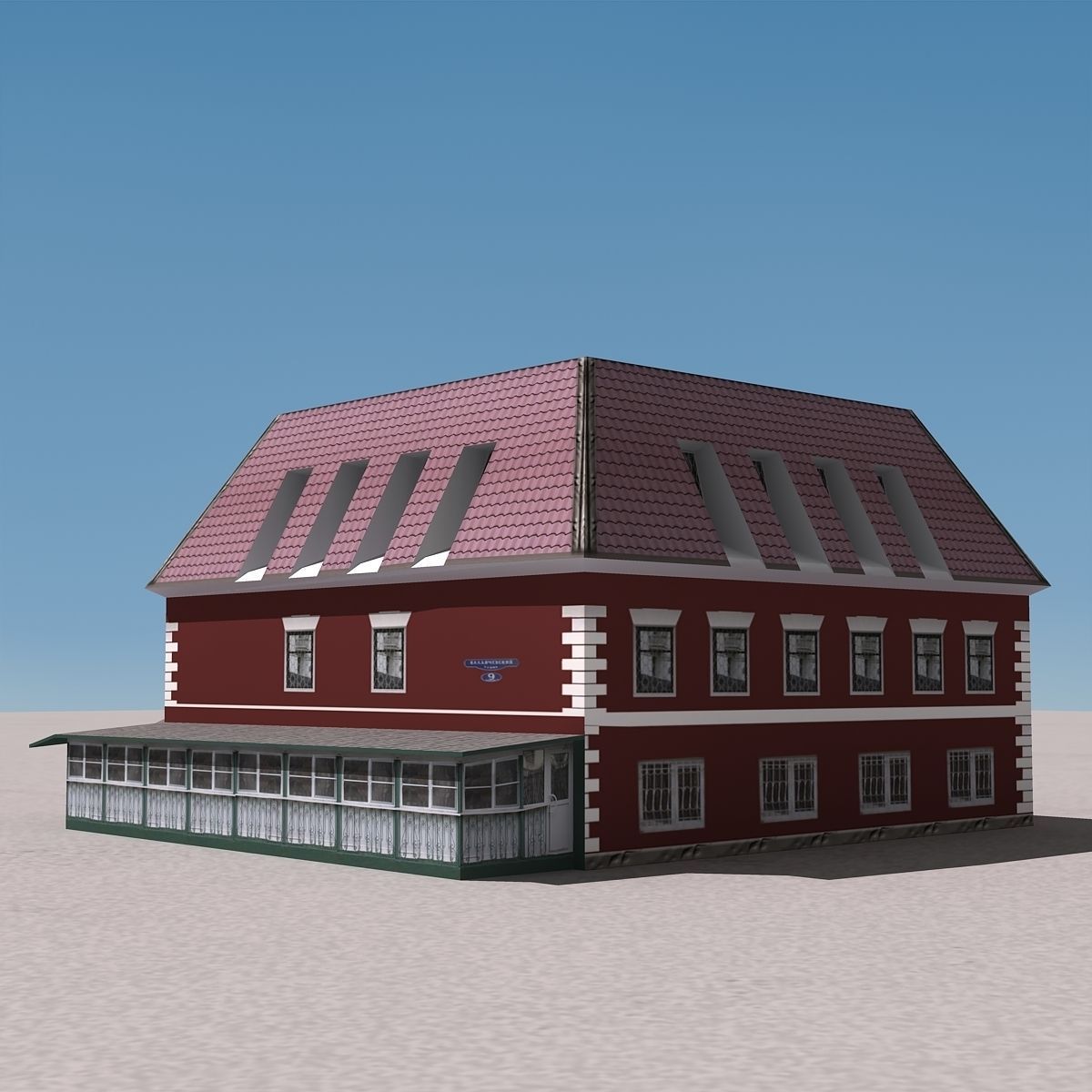 Building Lowpoly house with roof and tiled roof Low-poly 3D model_1