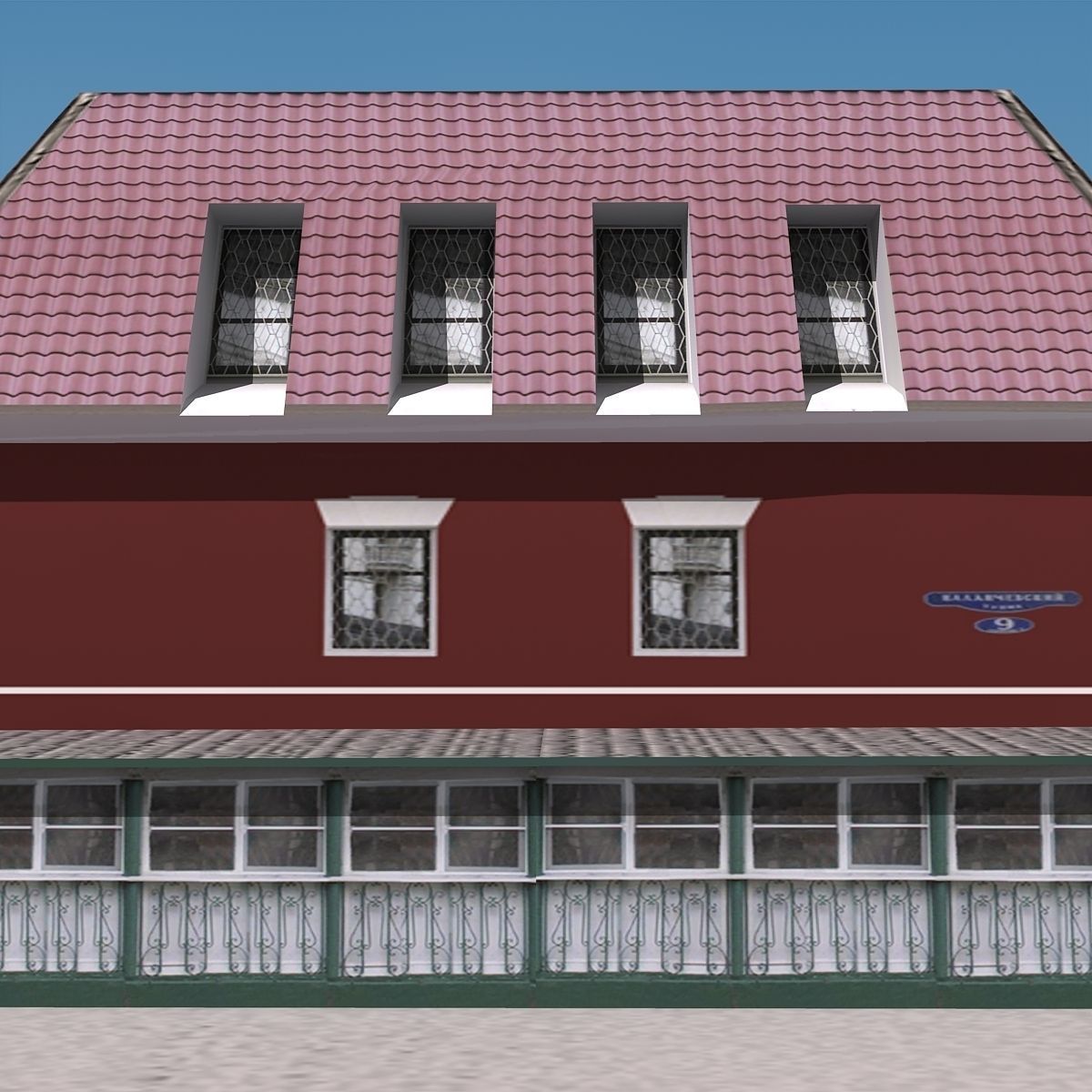 Building Lowpoly house with roof and tiled roof Low-poly 3D model_4