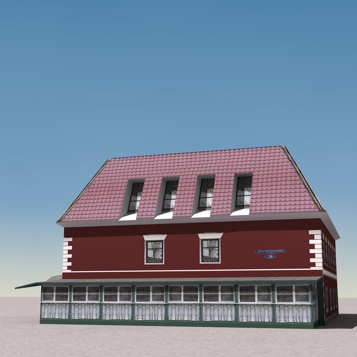 Building Lowpoly house with roof and tiled roof Low-poly 3D model_3