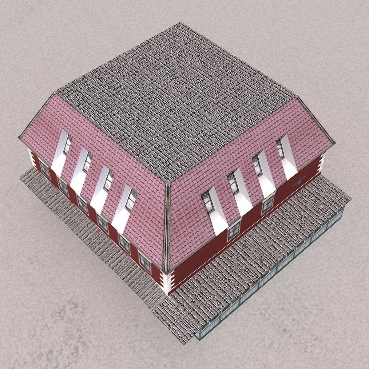 Building Lowpoly house with roof and tiled roof Low-poly 3D model_8