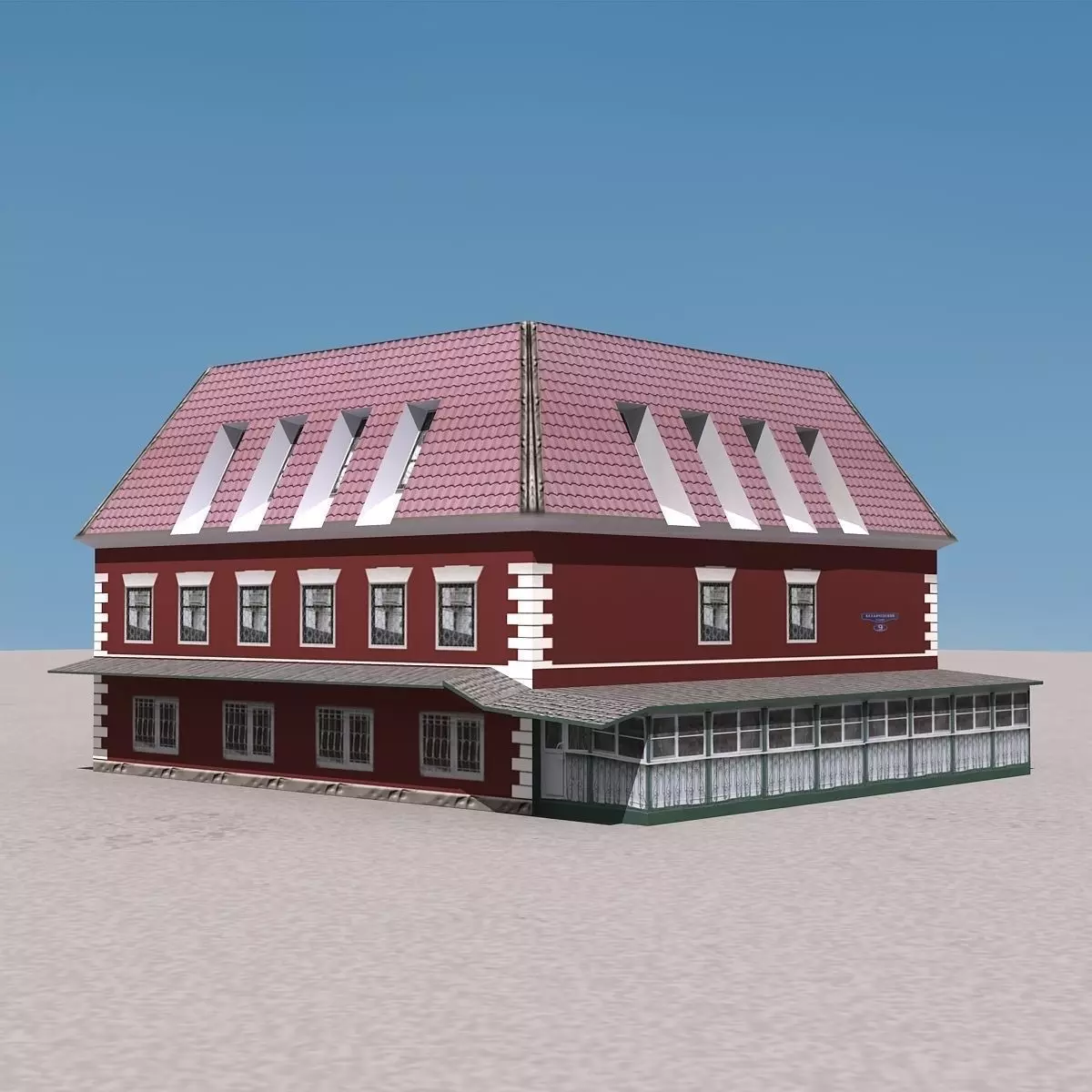 Building Lowpoly house with roof and tiled roof Low-poly 3D model_0