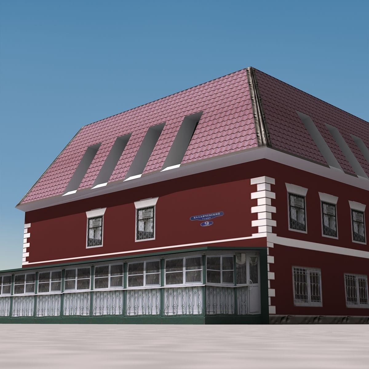 Building Lowpoly house with roof and tiled roof Low-poly 3D model_5