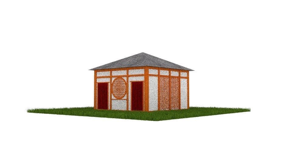 Japanese House with Inside Low-poly 3D model_1