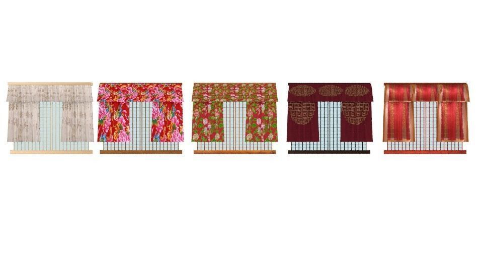 Windows asian curtain set Low-poly 3D model