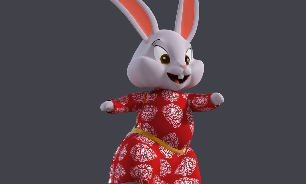 bunny wearing dress 3D model_2