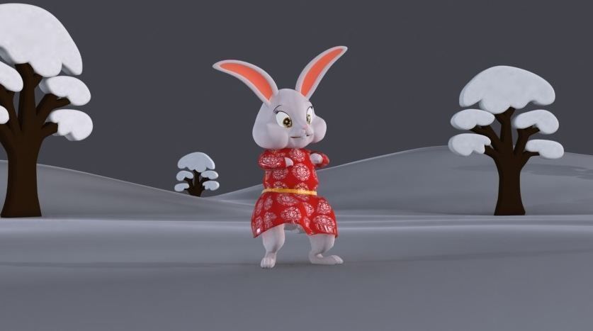 bunny wearing dress 3D model_1