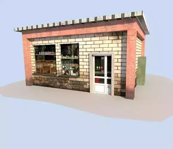 low poly town building