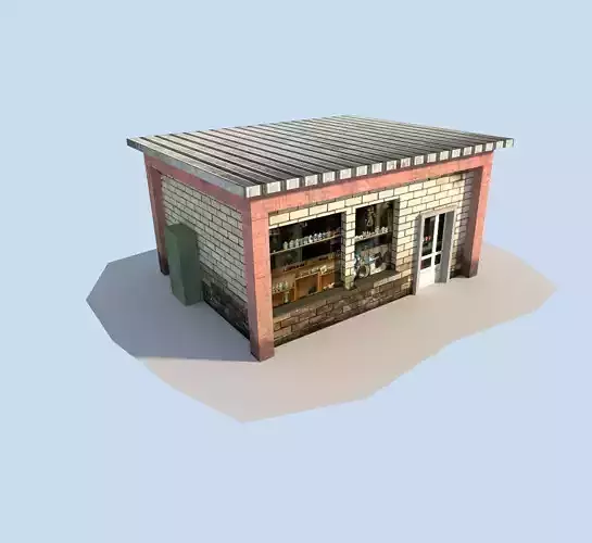 low poly town shop Low-poly 3D model