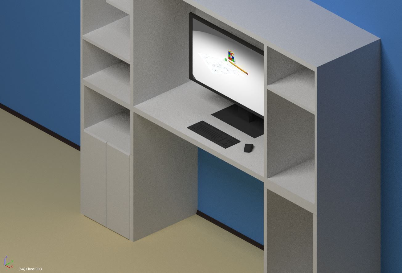 Computer Desk Background Prop 3D model_1