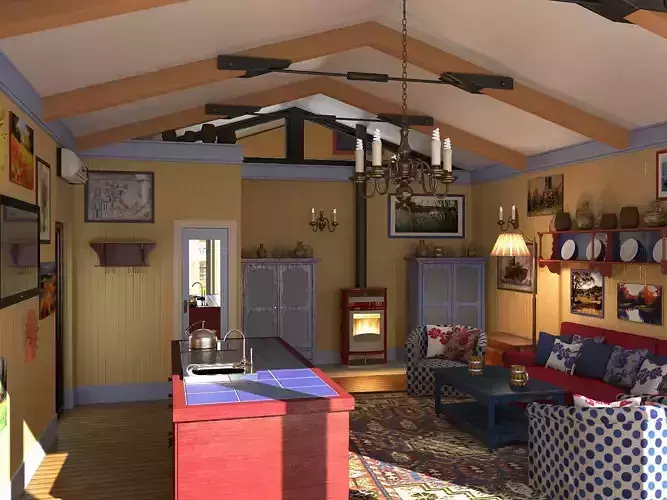 Fisherman house photoreal interior 3D model