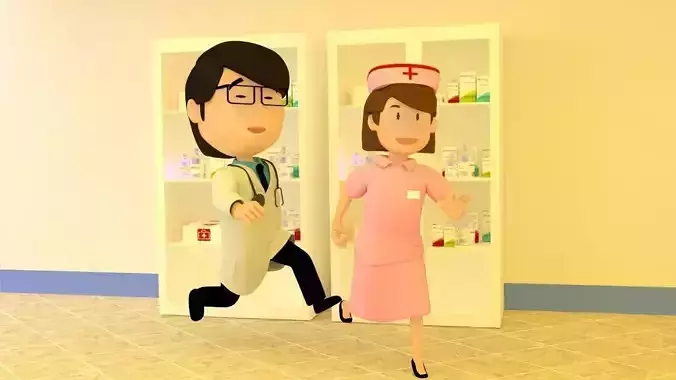 CARTOON DOCTOR AND NURSE  Low-poly 3D model