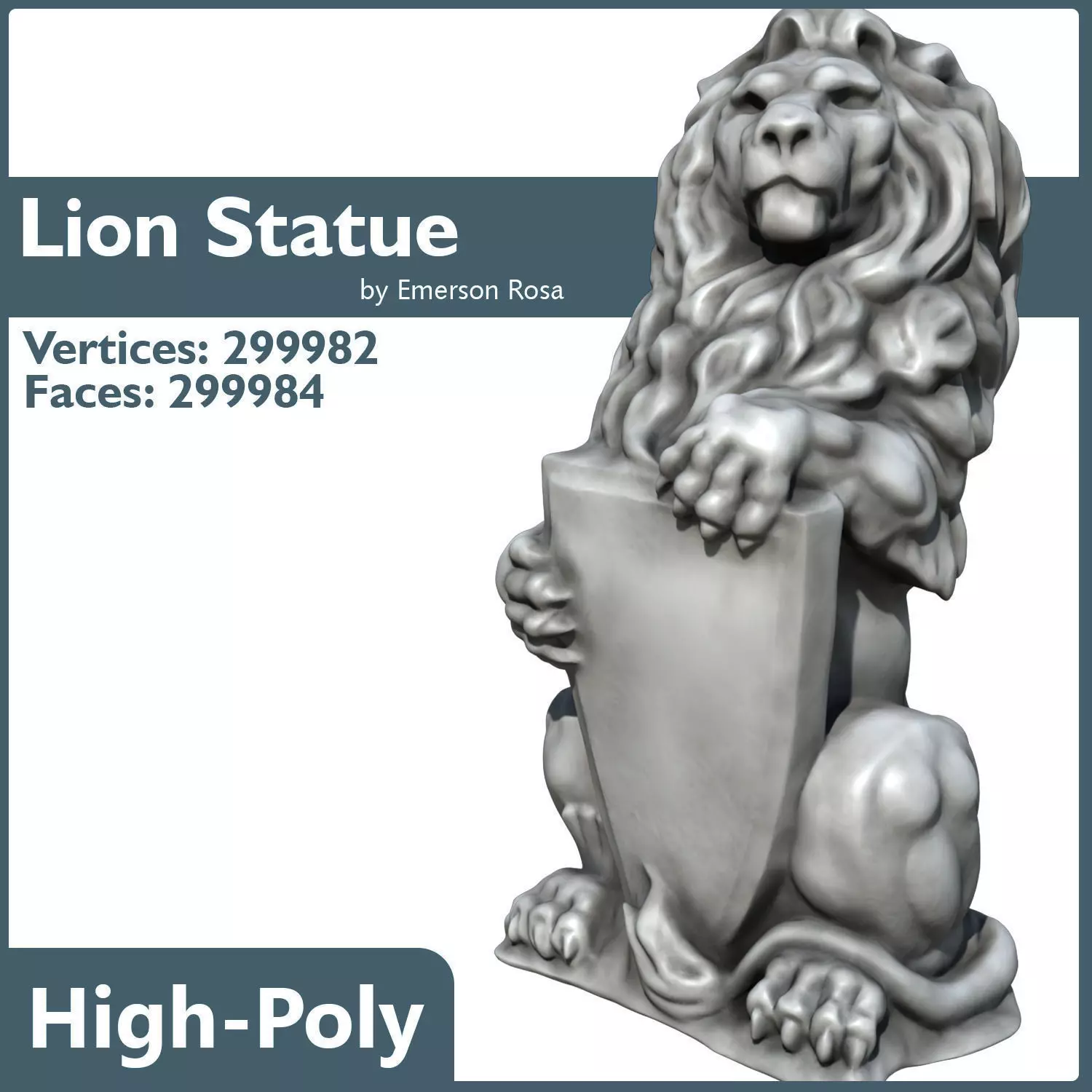 High-poly Lion Statue 3D model_0