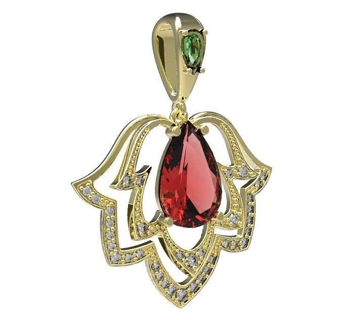 Pendant garnet and emerald 3D print model_3