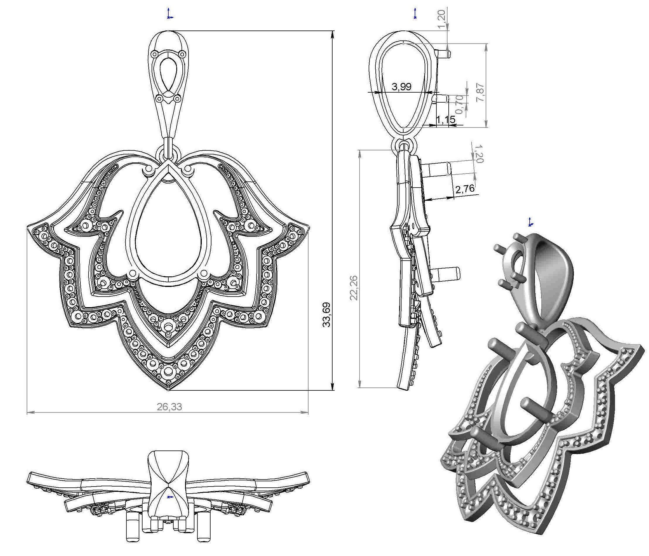 Pendant garnet and emerald 3D print model_12