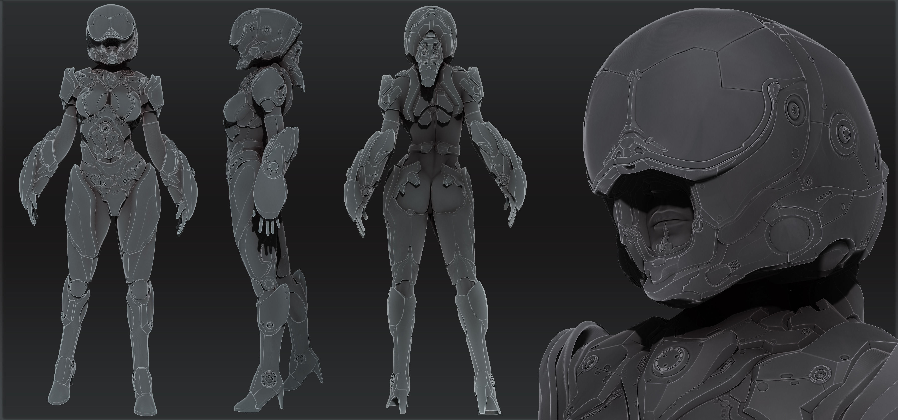 sci fi female soldier 3D model_5