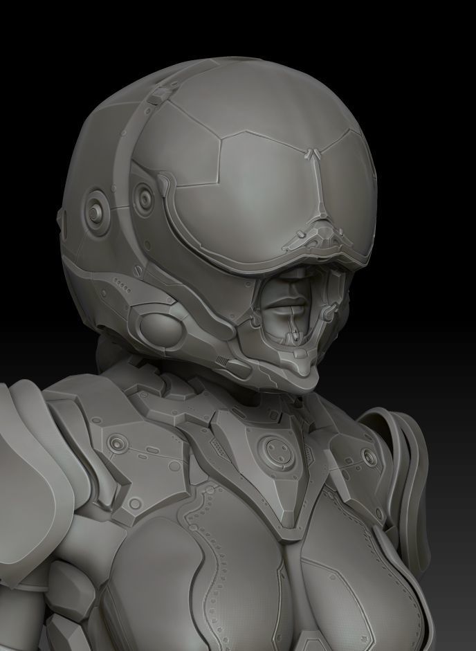 sci fi female soldier 3D model_2