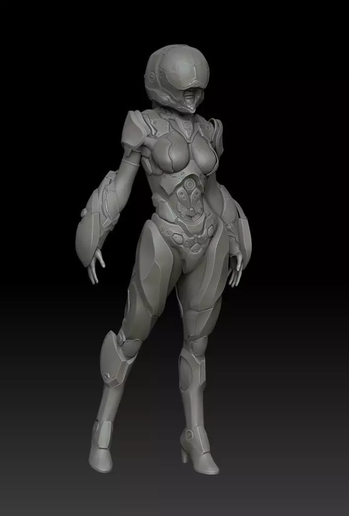 sci fi female soldier 3D model_0