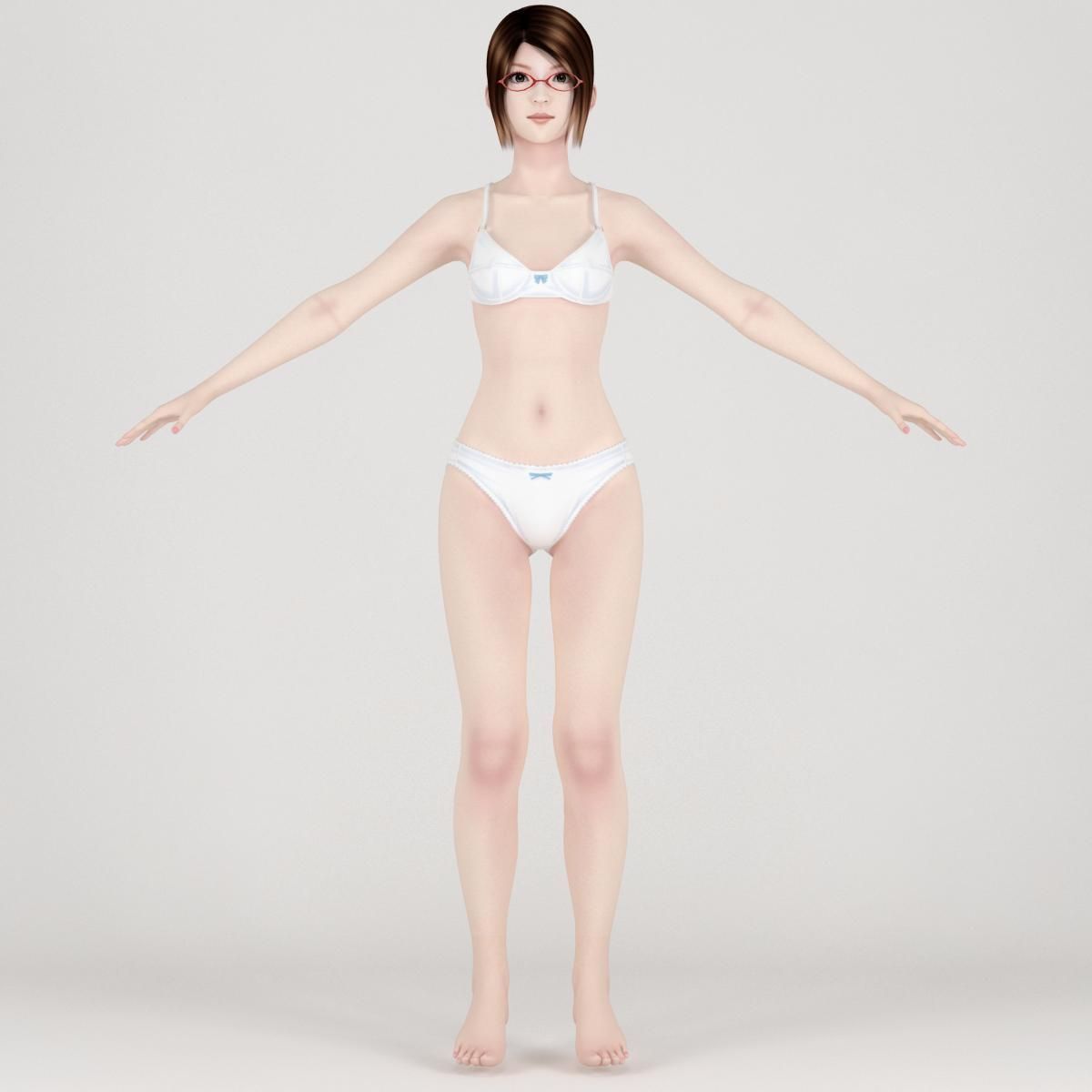 T pose nonrigged model of Natsumi in blue dress 3D model_3