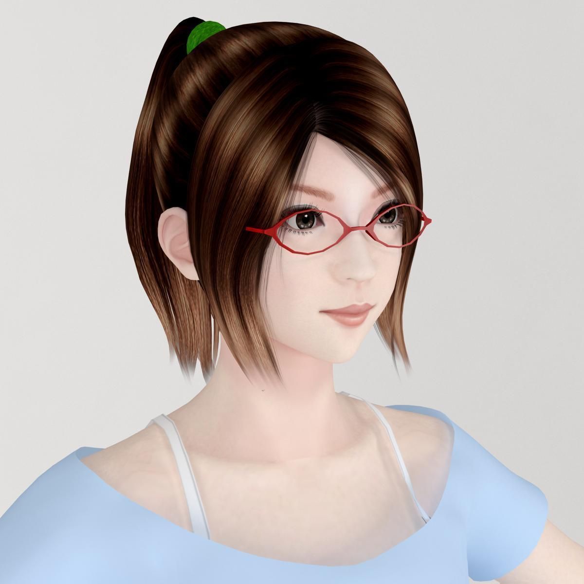 T pose nonrigged model of Natsumi in blue dress 3D model_1