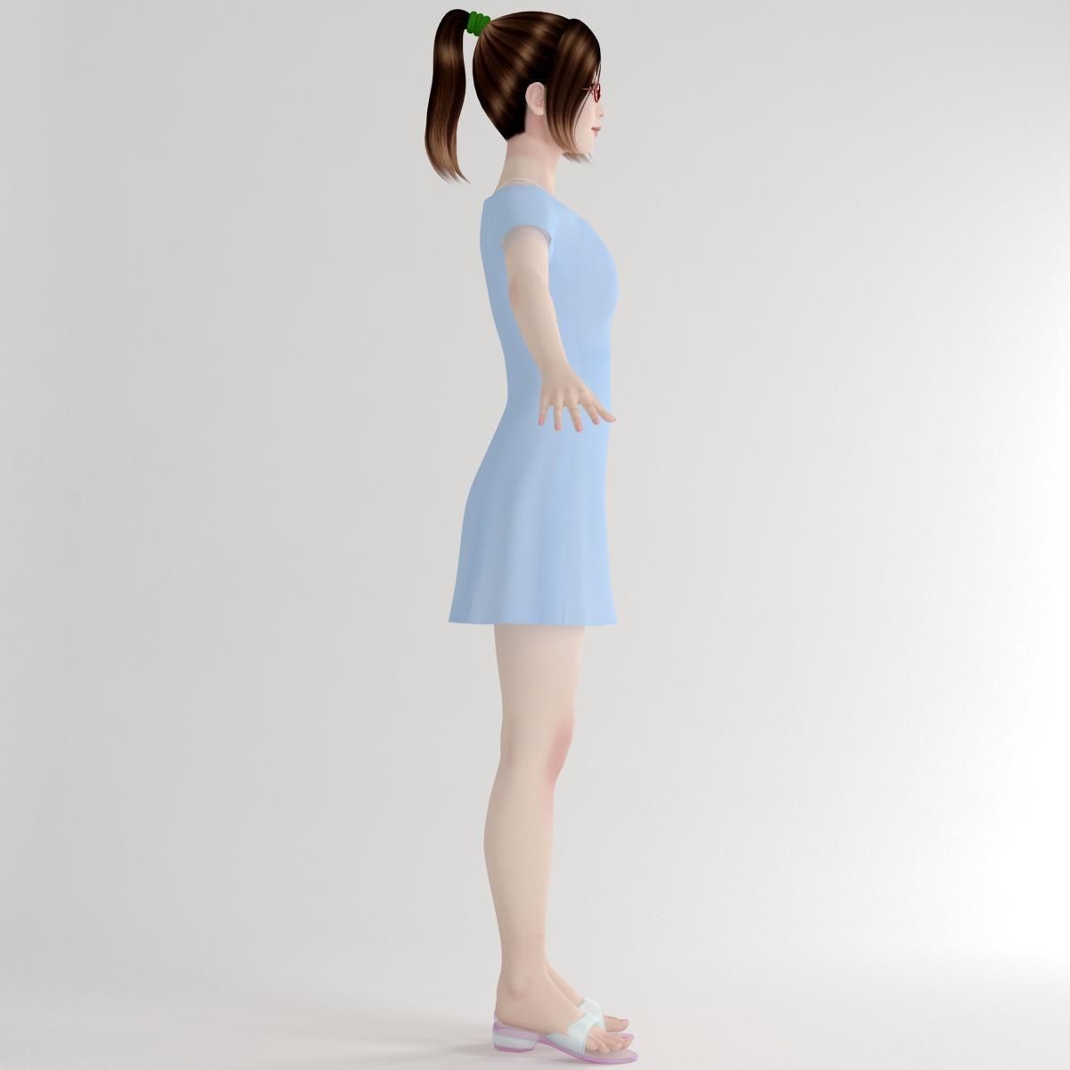 T pose nonrigged model of Natsumi in blue dress 3D model_8