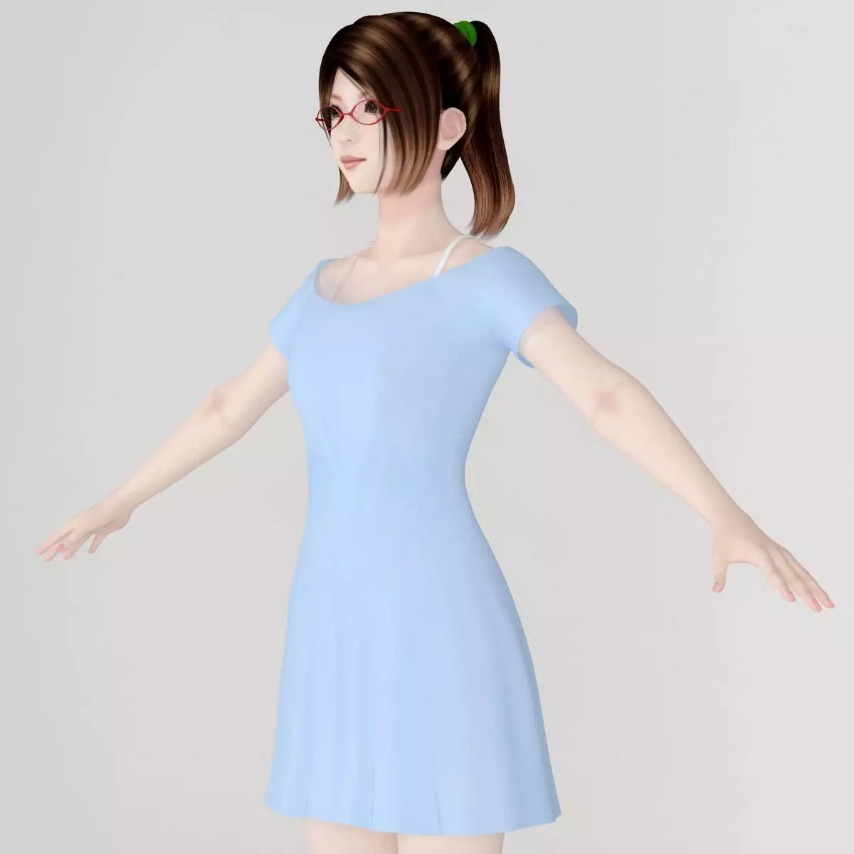 T pose nonrigged model of Natsumi in blue dress 3D model_0