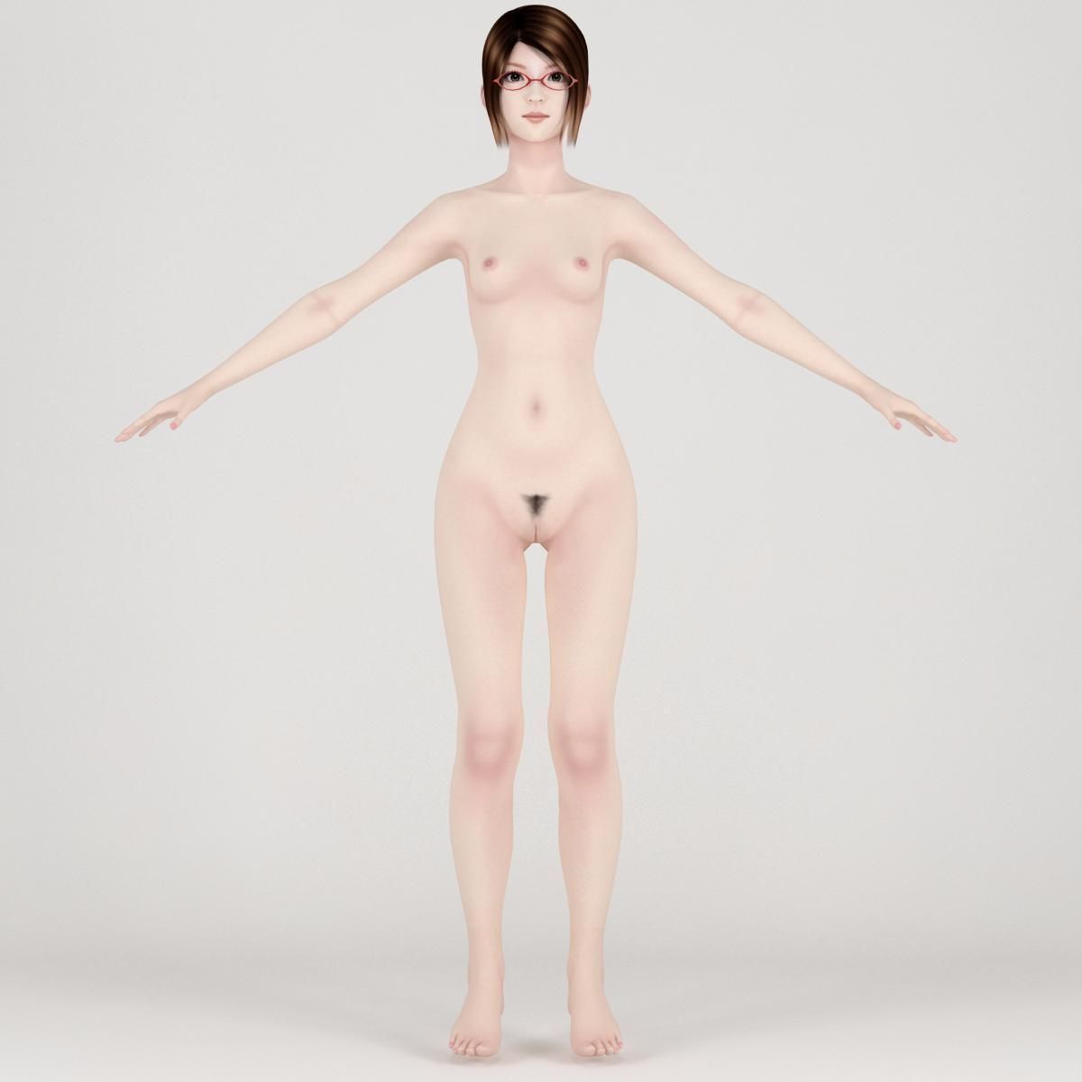 T pose rigged model of Natsumi in blue dress 3D model_6