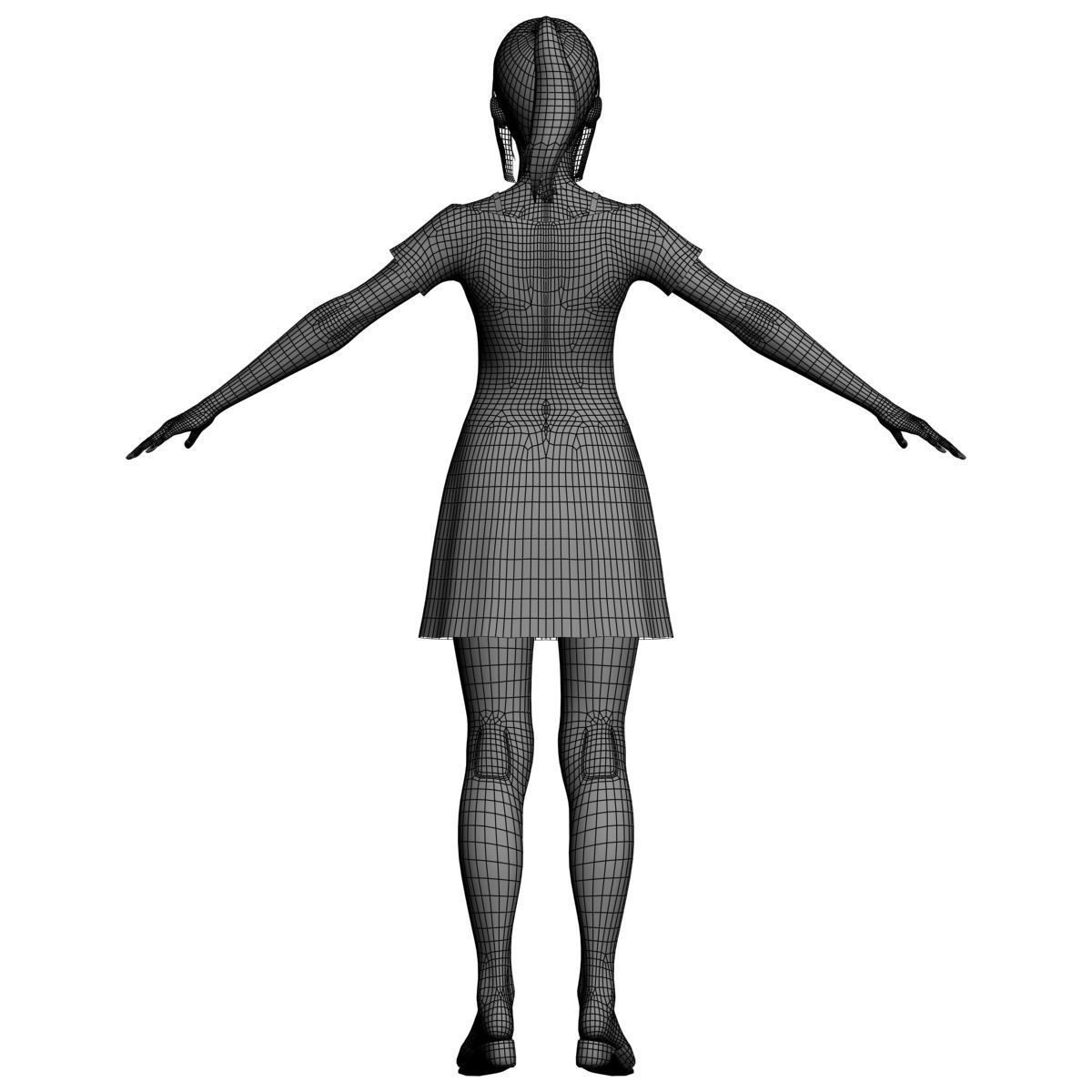 T pose rigged model of Natsumi in blue dress 3D model_15