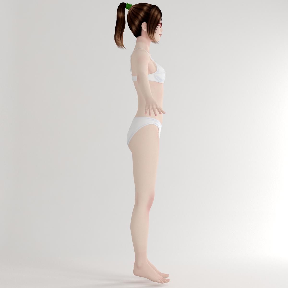 T pose rigged model of Natsumi in blue dress 3D model_11