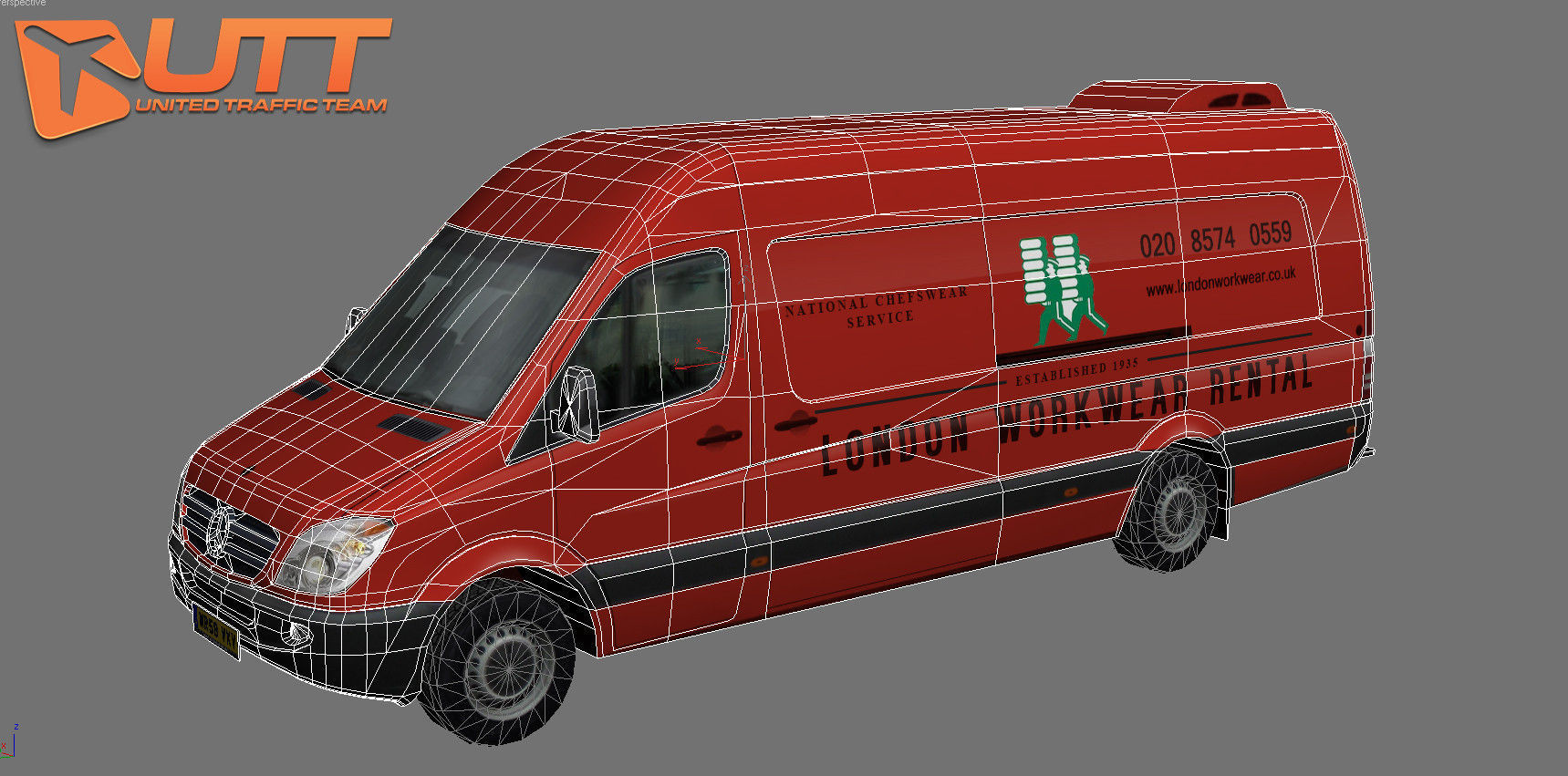 Mercedes benz Sprinter London rental Extra long Low-poly 3D model_2