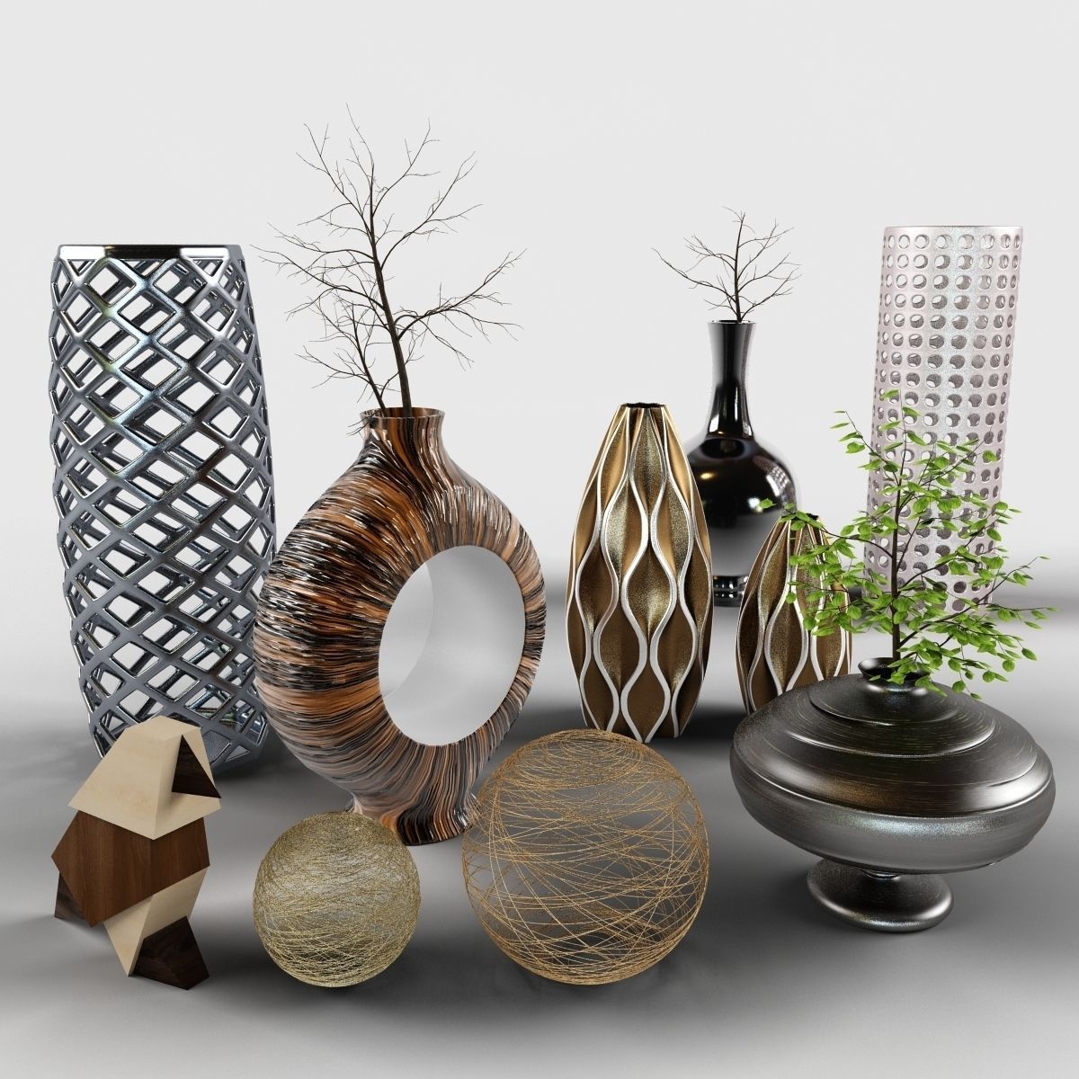 Set Of Vases - Decor Set Cody Bird Vases Branch D Model Max Obj Fbx Mtl Mat set of vases - decor set cody bird vases branch d model max obj fbx mtl mat