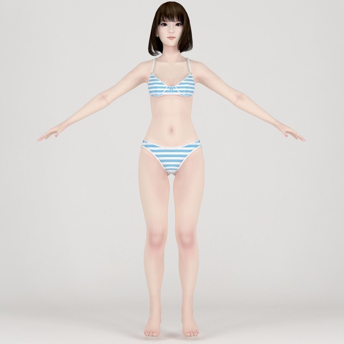 T pose nonrigged model of Mariko in pink dress 3D model_3