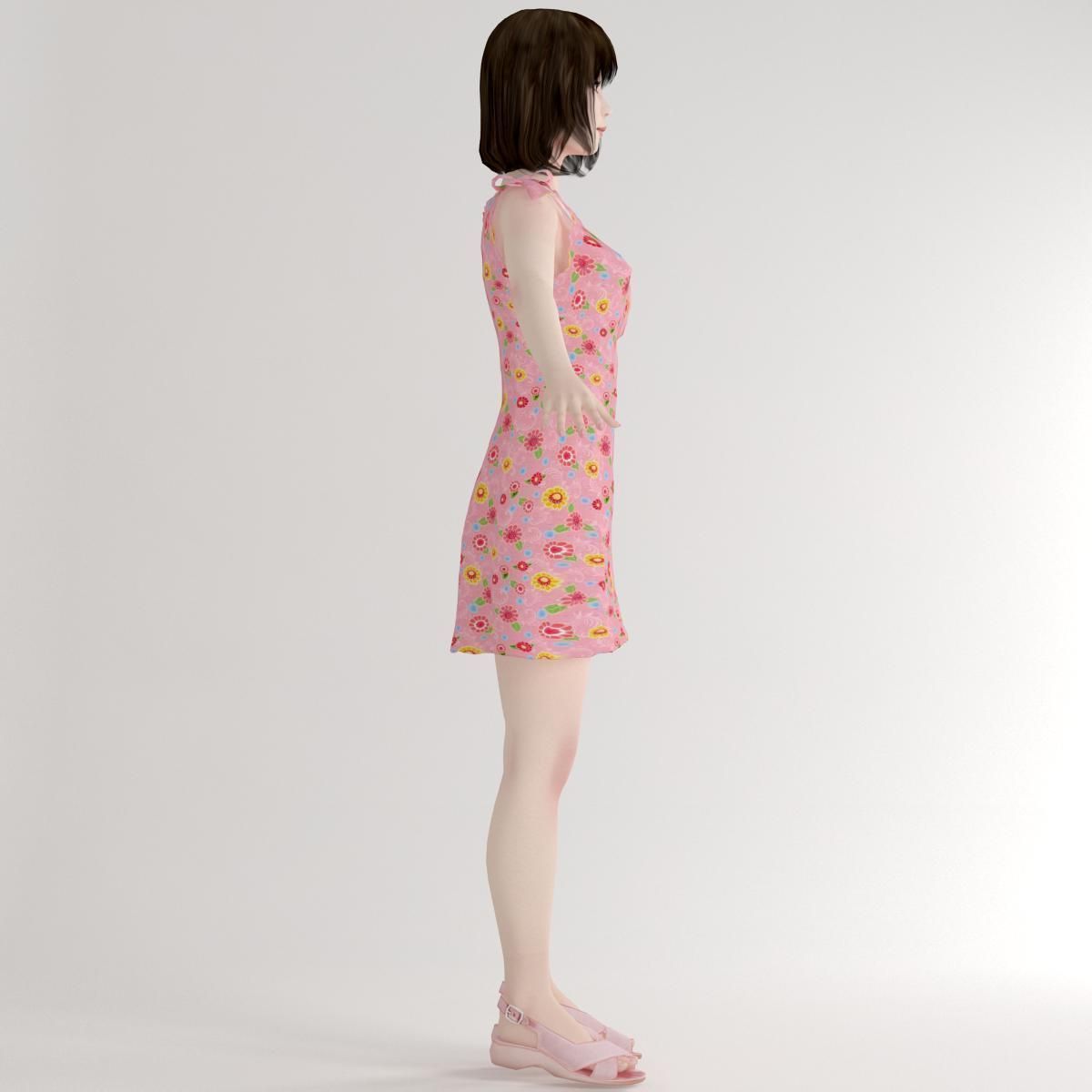T pose nonrigged model of Mariko in pink dress 3D model_8