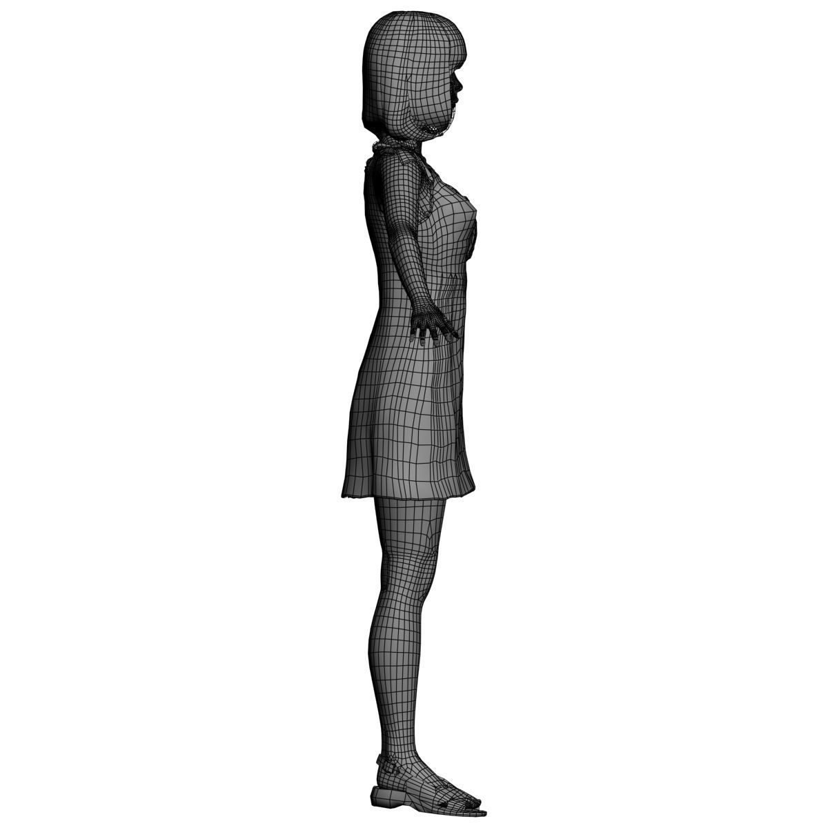 T pose nonrigged model of Mariko in pink dress 3D model_14