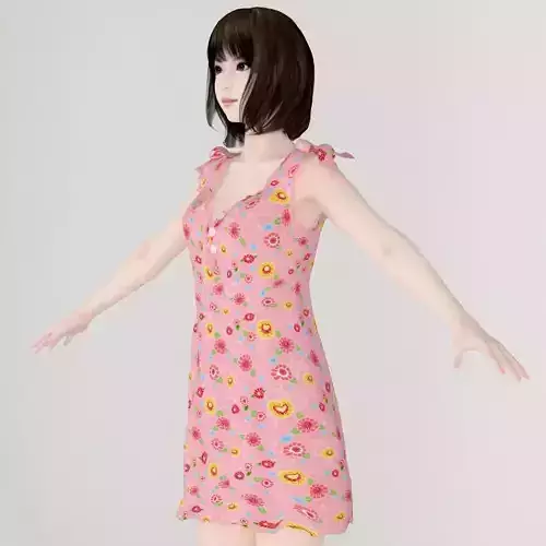 T pose nonrigged model of Mariko in pink dress 3D model