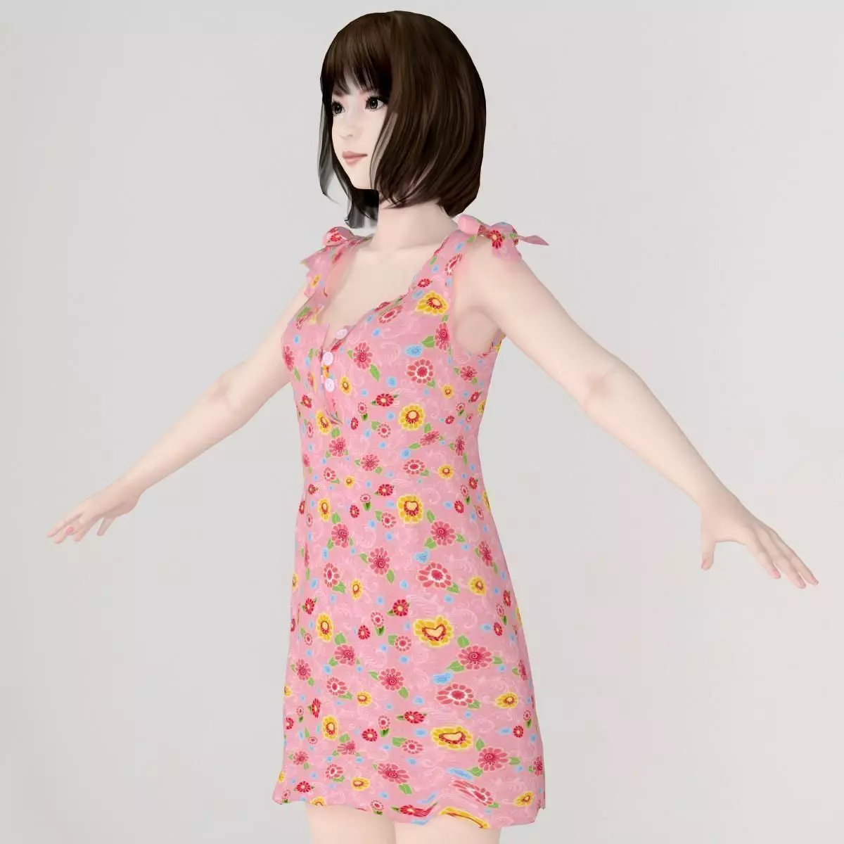 T pose nonrigged model of Mariko in pink dress 3D model_0
