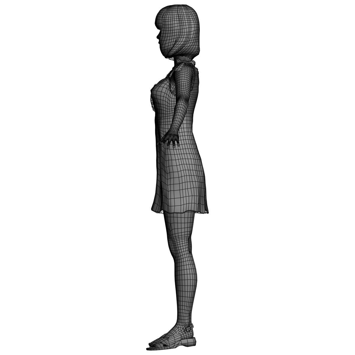 T pose rigged model of Mariko in pink dress 3D model_13