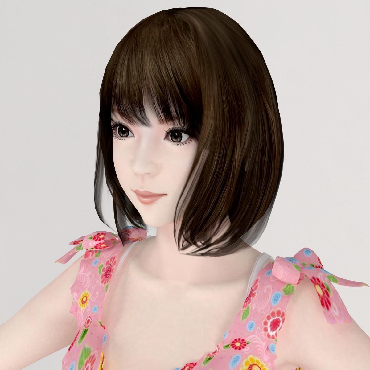 T pose rigged model of Mariko in pink dress 3D model_2