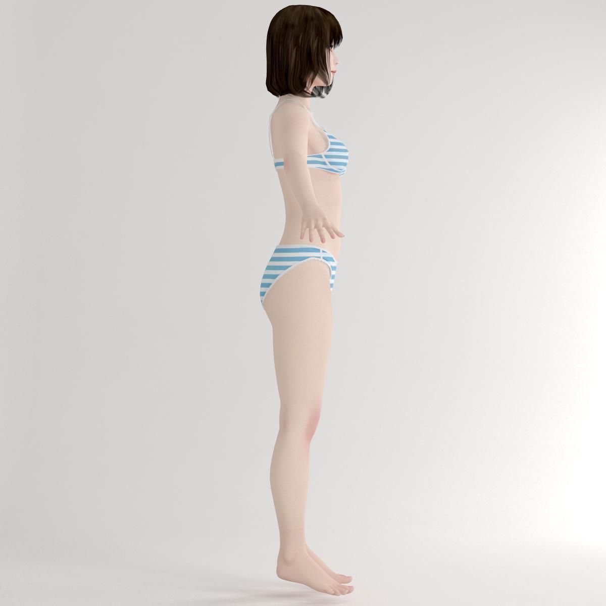 T pose rigged model of Mariko in pink dress 3D model_11