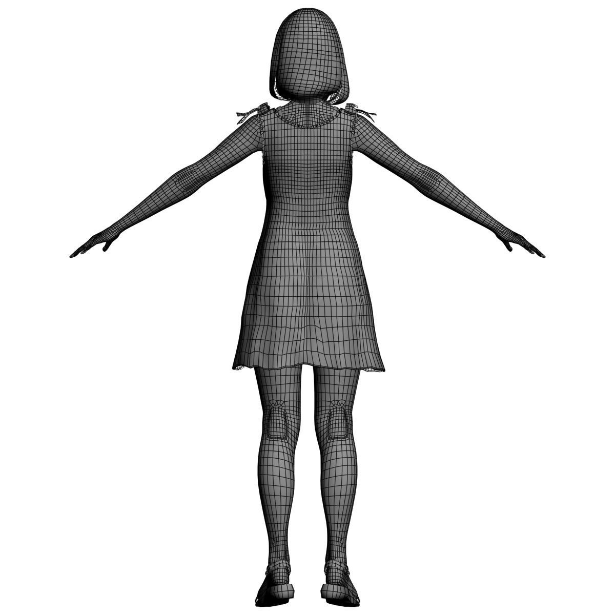T pose rigged model of Mariko in pink dress 3D model_16