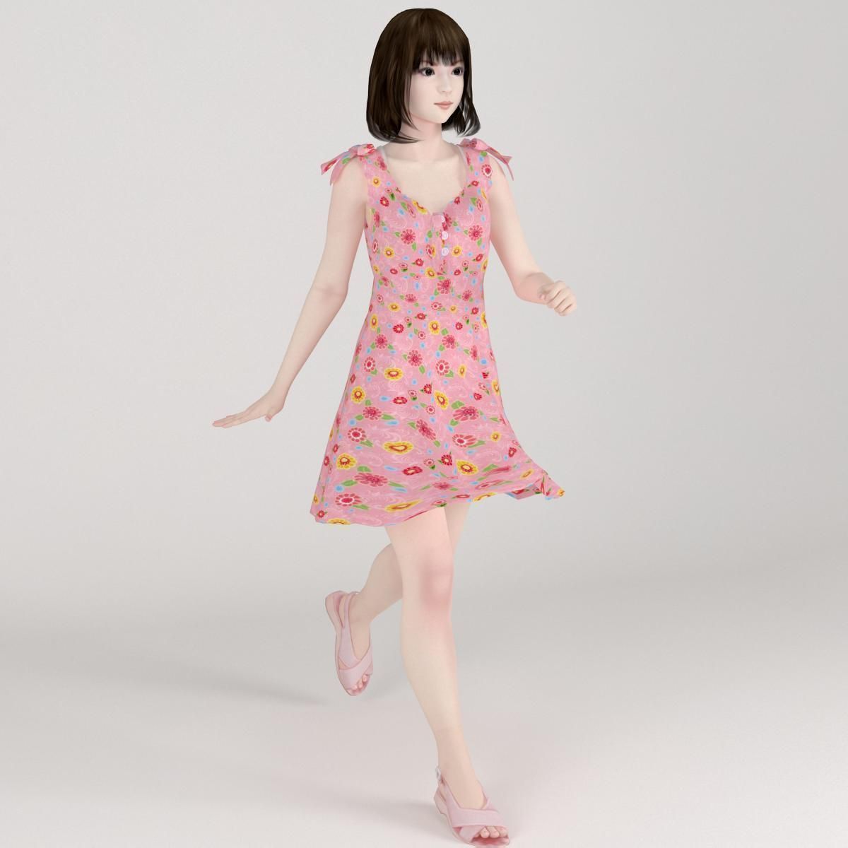 Mariko dress pose 01 3D model_2
