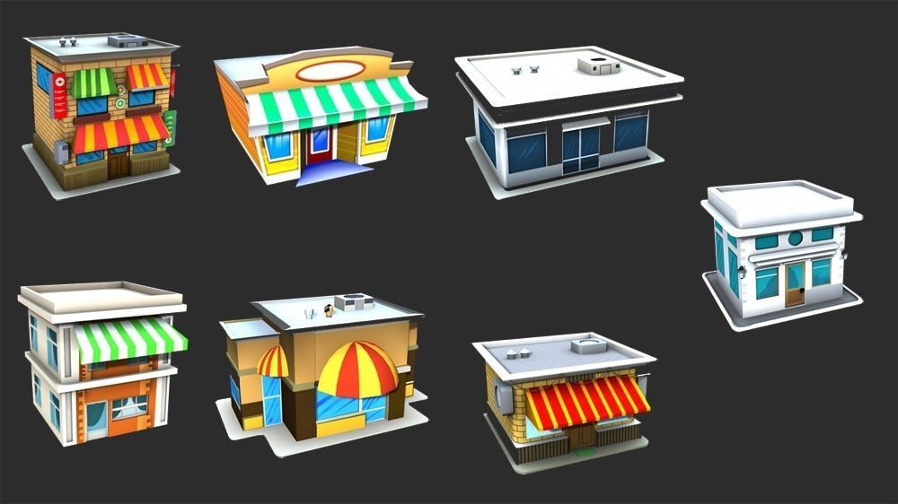 Cartoon city Low-poly 3D model_6