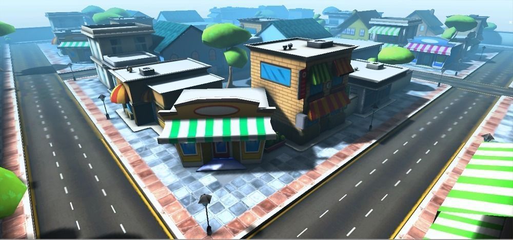 Cartoon city Low-poly 3D model_0