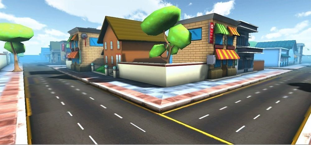 Cartoon city Low-poly 3D model_3