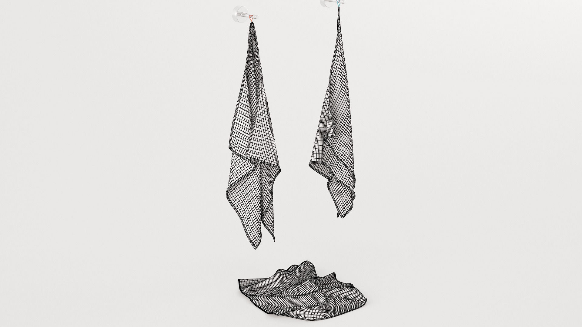 Towels collection two hanging on hook 3D model_6