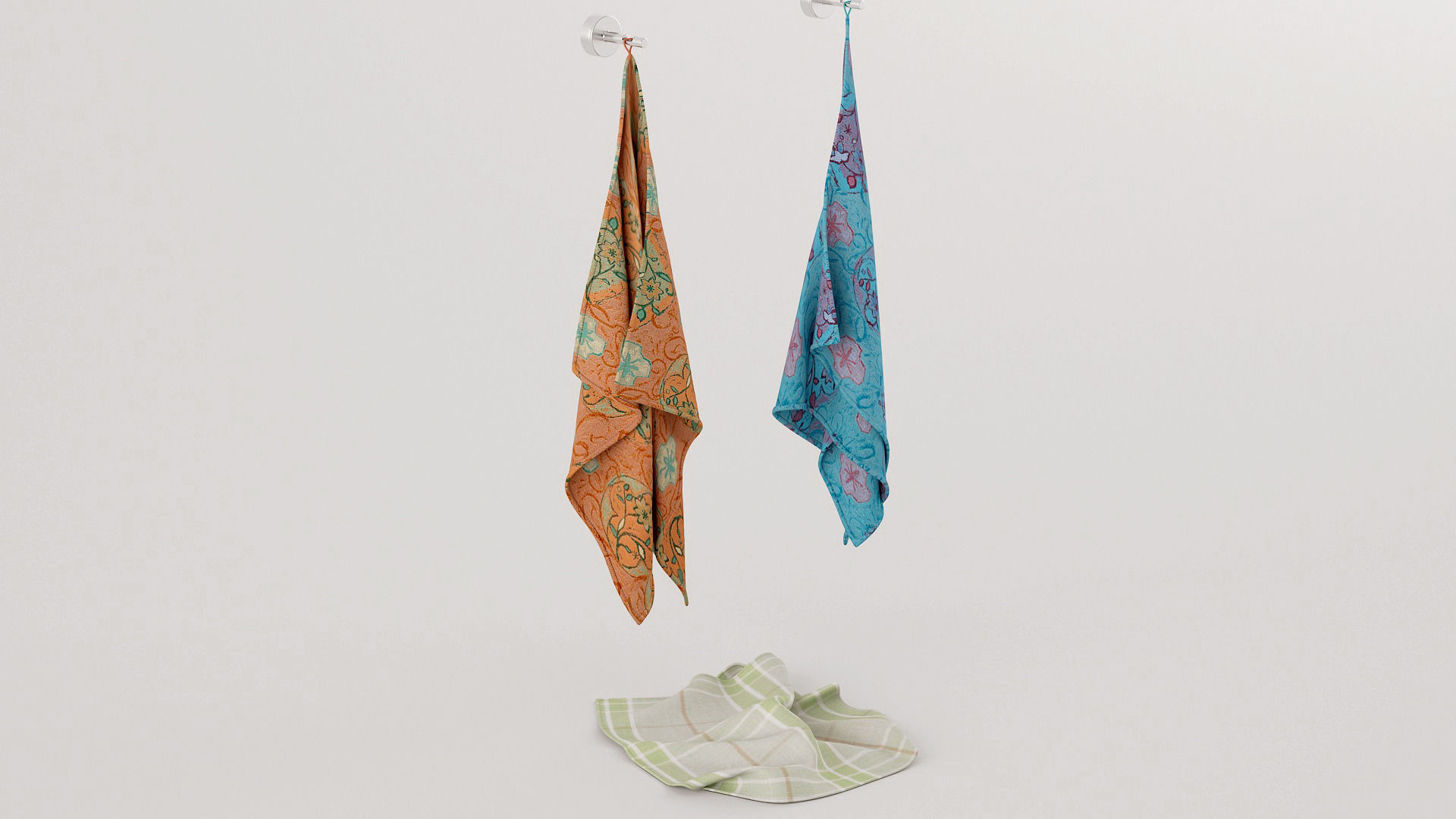 Towels collection two hanging on hook 3D model_2