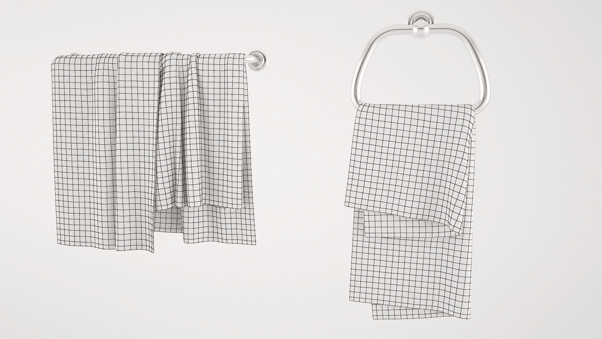 Towels collection two hanging on hook 3D model_7