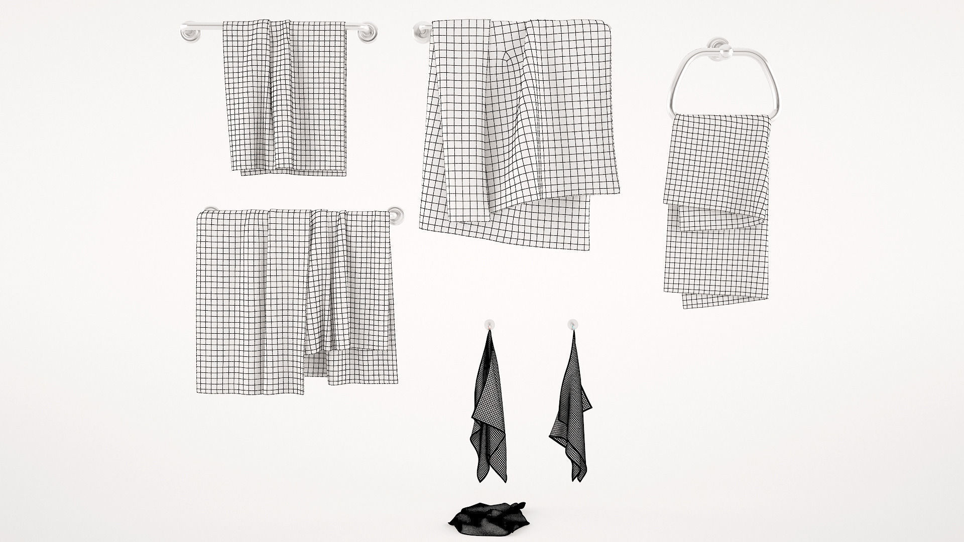 Towels collection two hanging on hook 3D model_4