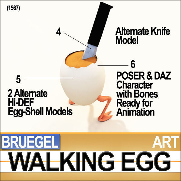 Bruegel Walking Egg Character Poser Daz Animation 3D model_4