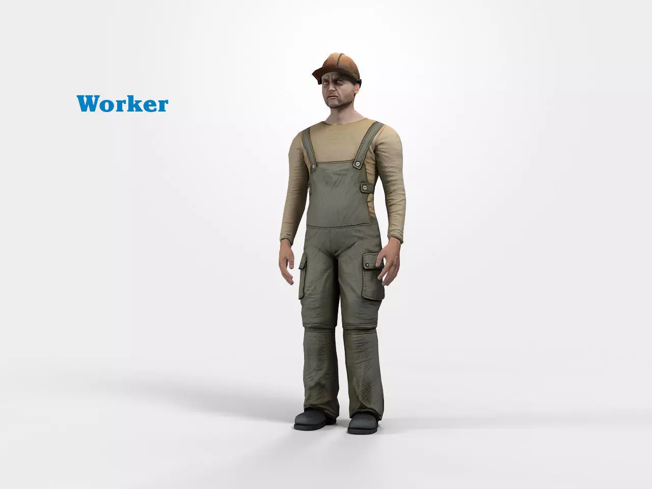 Worker character rigged Low-poly 3D model_0